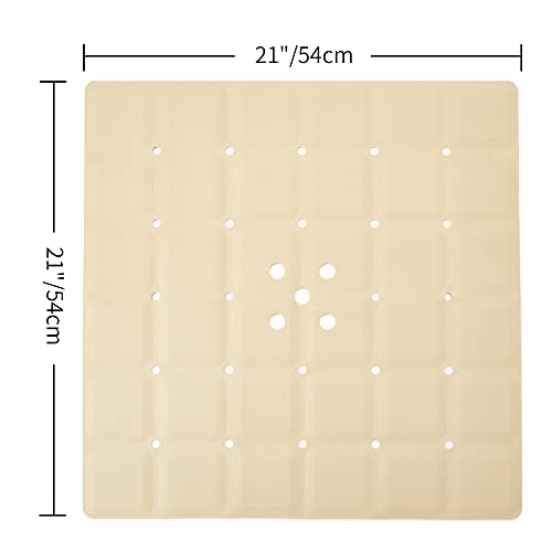 Webos Shower Mat for Textured Surface：Silicone Non Slip Shower Mat Without Suction Cups Foldable - Square Bath Mat for Reglazed Tub Textured Shower Floor (Beige, 21x21) - color: Beige