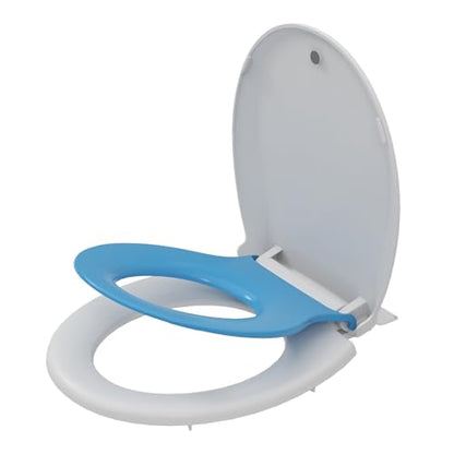 Blue Round Toilet Seat with Built-In Potty Training Seat for Adult and Child, Soft Quiet-Close Lid with Non-Slip Design, Magnetic Kids Seat, Easy to Install and Clean - color: Blue, with Toddler Seat, size: Round (17″)