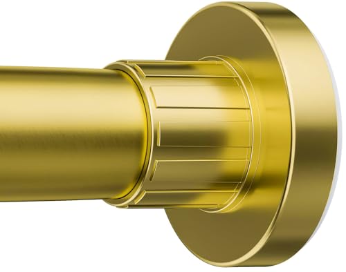 Ausemku Shower Curtain Rod 32-80 Inch Adjustable - 1 Inch Diameter Heavy Duty No drill Spring Tension Shower Rod, Non-Slip Rustproof Telescopic Rod for Bathroom, Gold - color: Warm Gold, size: 32-80 Inches