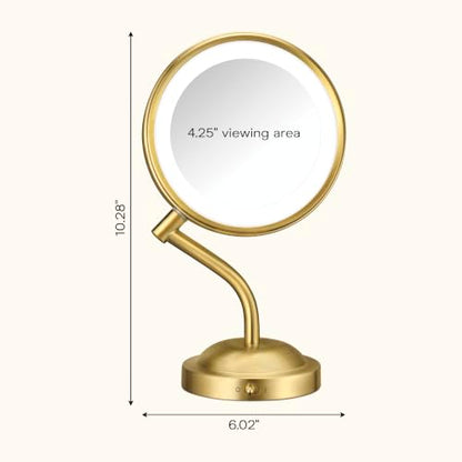 Conair Lighted Makeup Mirror, LED Vanity Mirror, 1X/5X Magnifying Mirror, Battery Operated in Brushed Brass - style: Brushed Brass 1X/5X Magnification