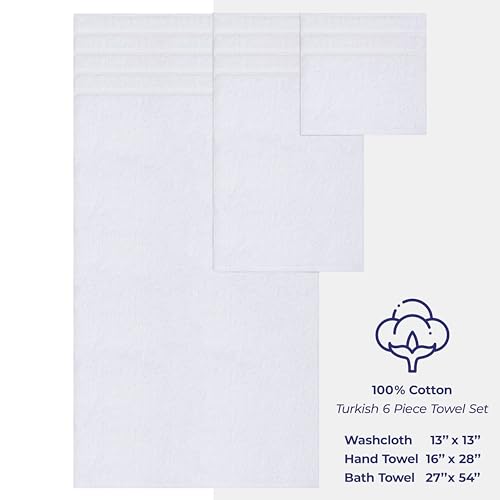 American Soft Linen 100% Cotton Luxury Turkish Towels, 6 Piece Towel Set | Soft Absorbent Quick Dry OEKO Tex Standard 100 Certificated Durable Machine Washable Premium Hotel Quality - color: Bright White, size: (27"x54") + (16"x28") + (13"x13")