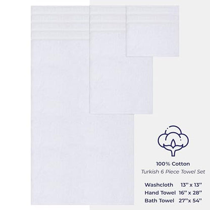 American Soft Linen 100% Cotton Luxury Turkish Towels, 6 Piece Towel Set | Soft Absorbent Quick Dry OEKO Tex Standard 100 Certificated Durable Machine Washable Premium Hotel Quality - color: Bright White, size: (27"x54") + (16"x28") + (13"x13")