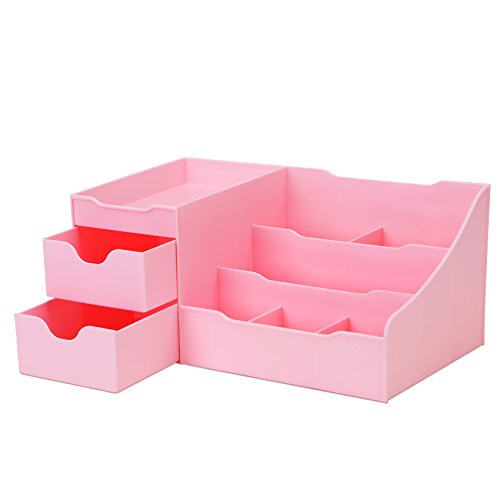 Makeup Organizer With Drawers - Cute Kawaii Countertop Storage for Cosmetics, Pretty Vanity Holder for Perfume, Skincare, Brush, Lipstick, Nail Polish and other Accessories (Pink) - color: Pink