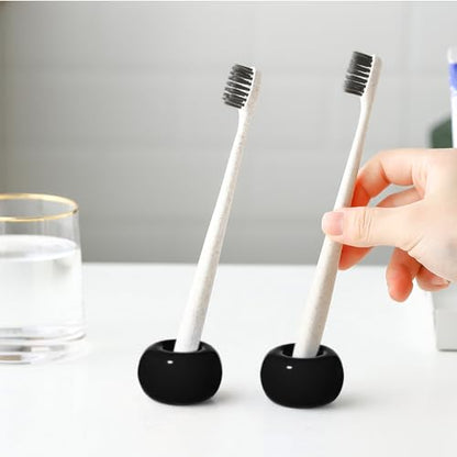 Mini Ceramics Toothbrush Stand for Bathroom Vanity Countertop, Handmade Couple Toothbrush Head and Shaver Holder, Office Pen Holder, 2-Piece Set Black - color: Black&black