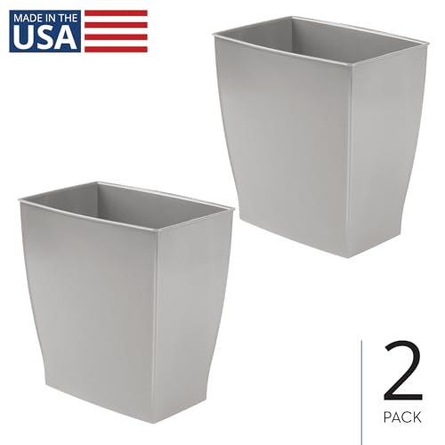 iDesign Small Plastic Bathroom Trash Can, Slim Rectangle, 2-Pack, Gray | Bedroom, Office, Dorm - color: Gray, style: Pack of 2