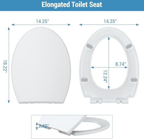 Elongated Soft Close Long Toilet Seat with Magnetic Non-Slip Hinge, Quick-Release Function, American Standard Fit, White - color: white-02, size: Elongated
