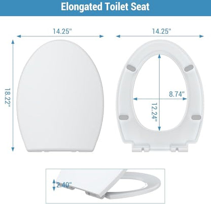 Elongated Soft Close Long Toilet Seat with Magnetic Non-Slip Hinge, Quick-Release Function, American Standard Fit, White - color: white-02, size: Elongated