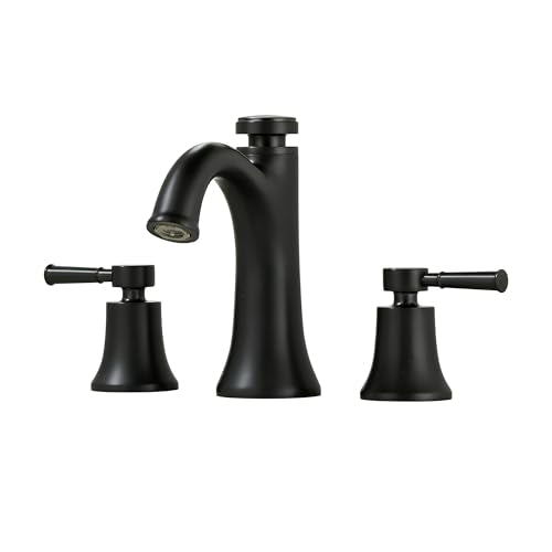 SUMERAIN Matte Black 8" Widespread Bathroom Sink Faucet 3 Hole 2 Handle | Transitional Style, Temperature Memory, Dual Spray Modes, Solid Brass - color: Matte Black