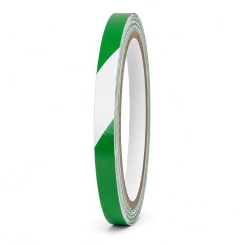 GGR Supplies Green & White Hazard Stripe Tape, 1/2 inch x 18 Yards | OSHA Compliant High Visibility PVC Vinyl Tape for Floors, Warehouses, Traffic Lanes, and Safety Marking - color: Green & White, size: 1/2 in. x 18 yds. (12mm)