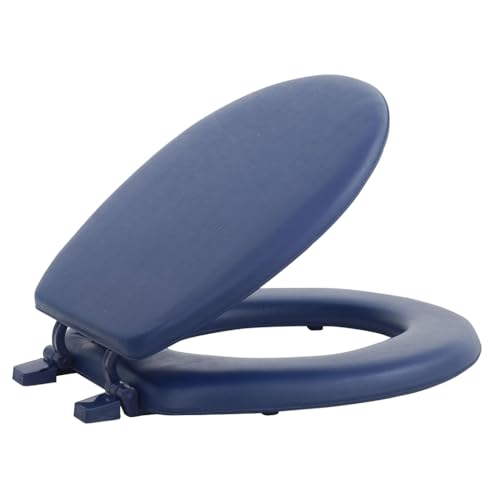 PowerSellerUSA Vinyl Round Soft Toilet Seat, Adjustable Hinges Toilet Seats with Non Slip Grip Tight Bumpers, Standard Heavy Duty Plastic Bathroom Toilet Seat Close Lid Set, Navy Blue - color: Navy Blue - Vinyl, size: 17" Standard