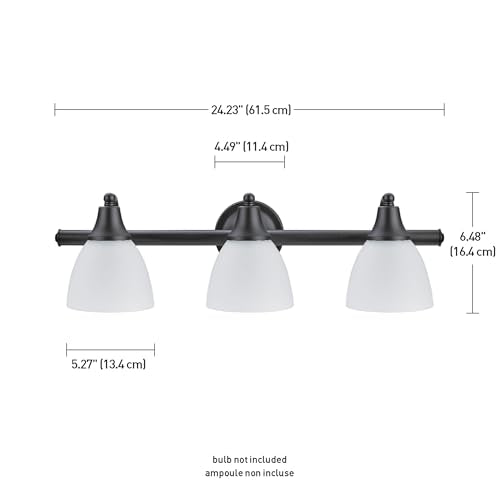 Globe Electric 51227 Jayden 5-Piece All-In-One Bathroom Set, Oil Rubbed Bronze, 3-Light Vanity Light with Frosted Glass Shades, Towel Bar, Toilet Paper Holder, Towel Ring, Robe Hook, Bulb Not Included - color: Oil-Rubbed Bronze