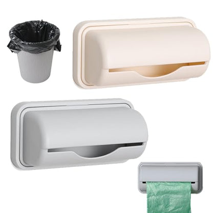Trash Can Liner Dispenser 2PCS | For Kitchen Bathroom Toilet Storage, Garbage Bag Holder with Self-Adhesive Mount, Durable PP Material, Space-Saving Design