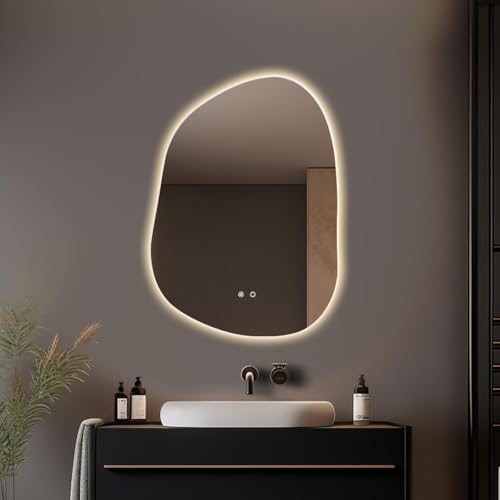 HOMECOOKIN LED Irregular Bathroom Mirror with Lights, 22 x 30 Inch Asymmetrical Backlit LED Vanity Mirror for Wall, Anti Fog Mirror for Bathroom, 3 Colors and Dimmable Light, Horizontal/Vertical - size: 30"L x 22"W