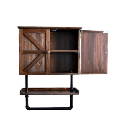 23.1x16.9'' Bathroom Wall Cabinet with Adjustable wall Shelf and Towel Bar, Double Doors Medicine Cabinet Wall Mounted with Hanging Bar, Light Solid Wood Storage Kitchen (Brown) - color: Brown