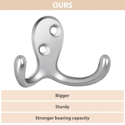 Homanu 180 Pack Coat Hooks, Heavy Duty Double Prong Coat Hooks Wall Mounted with 360 Screws, No Rust Silvery Metal Wall Hooks for Hanging Towel, Coat, Bag, Hat, Cup, Key - color: 180 Pcs Silvery