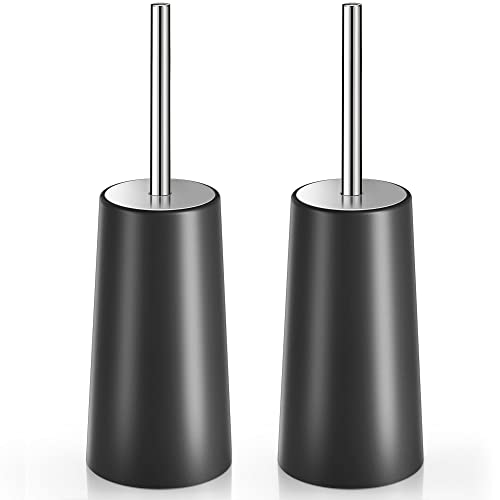 Toilet Brush and Holder, 2 Pack Toilet Brush with 304 Stainless Steel Long Handle, Toilet Bowl Brush for Bathroom Toilet-Ergonomic, Elegant,Durable (Black) - color: Black