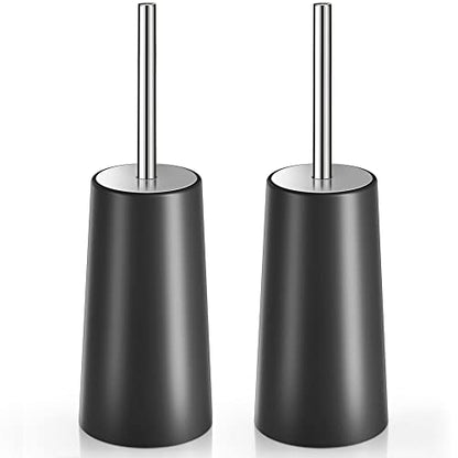 Toilet Brush and Holder, 2 Pack Toilet Brush with 304 Stainless Steel Long Handle, Toilet Bowl Brush for Bathroom Toilet-Ergonomic, Elegant,Durable (Black) - color: Black