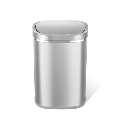 Ninestars DZT-80-35 Deluxe Automatic Touchless Infrared Motion Sensor Trash Can, 21 Gal 80L, Heavy Duty Stainless Steel Base (Oval, Silver/Brush Lid) Trashcan, Ss