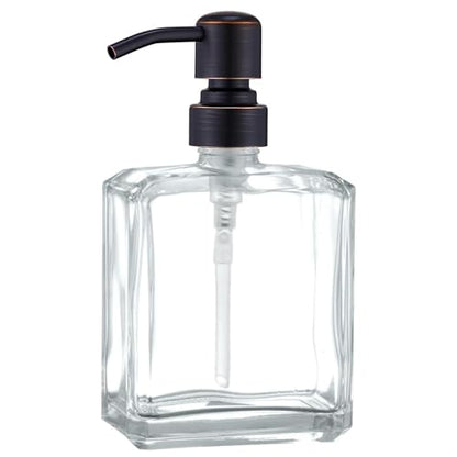 Square Clear Glass Dish Soap Dispenser Oil Rubbed Bronze Pump, Antique Refillable 13.5 oz Hand Soap Lotion Dispenser with Rust Proof Stainless Steel Pump for Bathroom Kitchen - color: Oil Rubbed Bronze, size: 13.5oz-Square