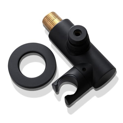 Bathroom Brass Round Water Supply Elbows Angle Adjustable Wall Mount Hand Held Shower Head Bracket with On/Off Flow Control Holder, Matte Black - color: Matte Black