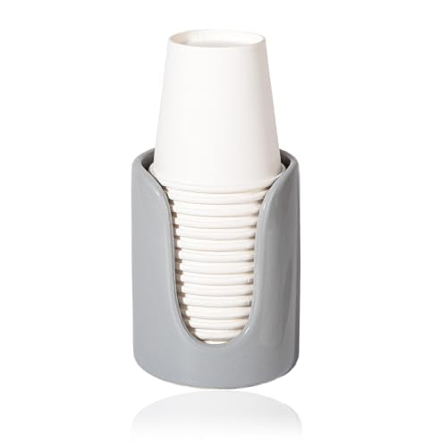 Ceramic Bathroom Cup Dispenser, Fits 3–4 Oz Cups, 1 Pack, Grey | Small Countertop Cup Holder for Mouthwash & Rinsing – Non-Slip Base, Easy-Access Design, Kitchen & Bathroom Ready - color: Grey, size: 1 Pack