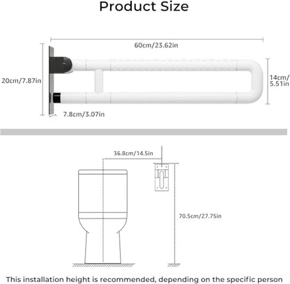 Flip Up Grab Bar for Toilet: Upgraded 23.6 Inch Handicap Grab Bars for Bathroom - Wall-Mount, Non-Slip Toilet Handles with Glows at Night, Suitable for Elderly Pregnant Women and Disabled - color: S-2930.White