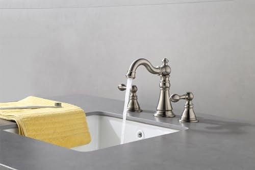 Brushed Nickel 2-Handle 8 Inch Widespread Bathroom Faucet, 3 Holes | Derengge Traditional Widespread Sink Faucet, With Pop-Up Drain 360° Swivel Stainless Steel Spout, F-8805-BN - color: Brushed Nickel
