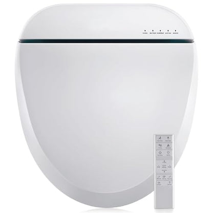 Bidet Toilet Seat 102DS-W, Round, Electronic Heated Seat with Unlimited Warm Water for Home Bathroom, Remote Control, Turbo Wash & Dryer, Night Light, Easy Install - Perfect for Family Use