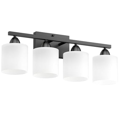 Black Bathroom Lighting Fixtures Over Mirror, 4-Light Anti-Rust Vanity Light for Bathroom, 24Inches Modern Wall Sconce, Standard E26 Base, Milky White Glass Shades, Bulbs Not Included - color: Black-4Light