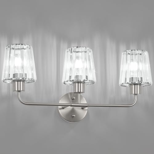 Brushed Nickel Vanity Lights 3-Light Crystal Bathroom Light Fixtures | Modern Bathroom Vanity Light E26 Wall Light over Mirror (Exclude Bulb) - color: Brushed Nickel, size: 3-Light