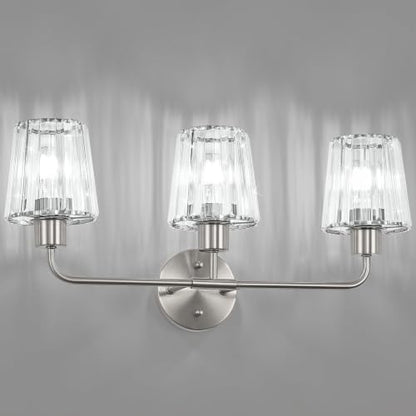 Brushed Nickel Vanity Lights 3-Light Crystal Bathroom Light Fixtures | Modern Bathroom Vanity Light E26 Wall Light over Mirror (Exclude Bulb) - color: Brushed Nickel, size: 3-Light