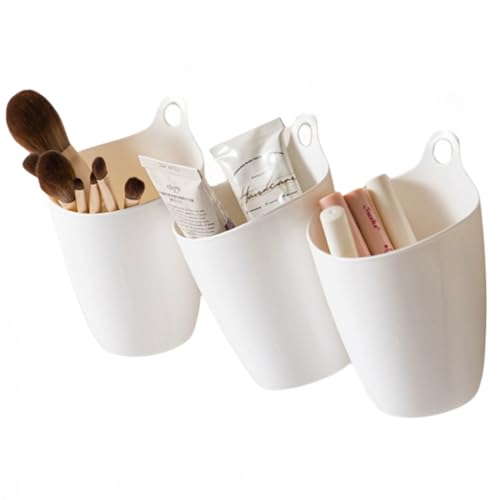 3 Pack yaocoral Wall Mounted Toothbrush Holder,Hanging Bucket | White/Adhesive Wall Hanging cup holder for Bathroom/Easy to Storage Install No Drill/Durable/Lightweight/Save Space - color: White 3