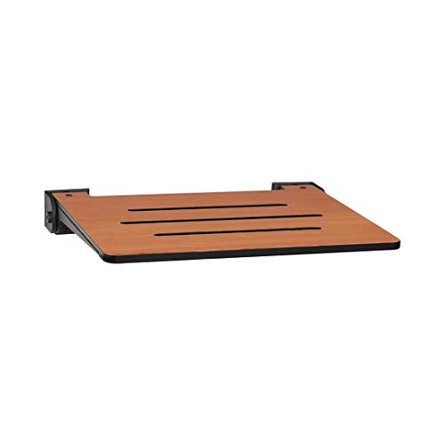 Seachrome 18 inch Silhouette Slimline Folding Wall Mount Shower Bench Seat, Teak Seat with Matte Black Frame - color: Teak Seat With Matte Black Frame