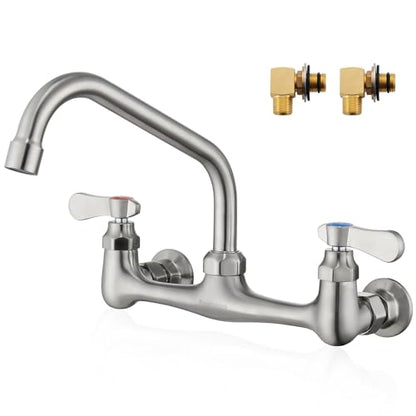 Wall Mount Commercial Sink Kitchen Faucet 8 Inch Adjustable Center | 8 Inch 360 Swivel Spout, Lead-free Brass, For Restaurant Laundry Utility Room, Easy to Install, CUPC NSF Certified - color: Gold, size: 8 Inch Spout