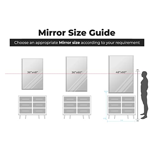 36x48 Inch Rectangle Frameless Bathroom Vanity Mirror with Beveled Edge - Shatterproof Wall Mounted Decorative Glass with Safety Backing for Living Room Bedroom Hallway Entryway - Fab Glass and Mirror - size: 48"L x 36"W, style: Rectangle