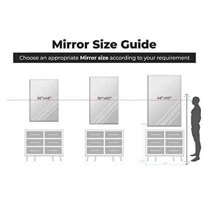 36x48 Inch Rectangle Frameless Bathroom Vanity Mirror with Beveled Edge - Shatterproof Wall Mounted Decorative Glass with Safety Backing for Living Room Bedroom Hallway Entryway - Fab Glass and Mirror - size: 48"L x 36"W, style: Rectangle