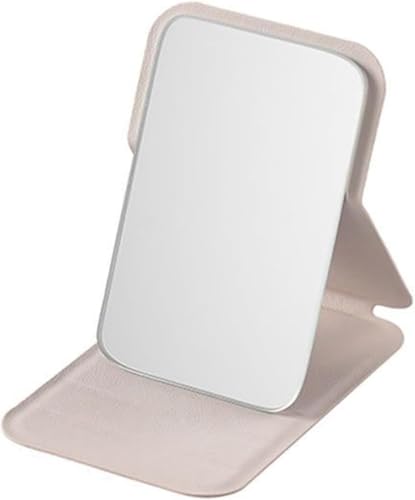 Rectangle 10x7cm Portable Folding Travel Mirror, PU Leather Travel, Free Standing Vanity, Tabletop Foldable (Pink)