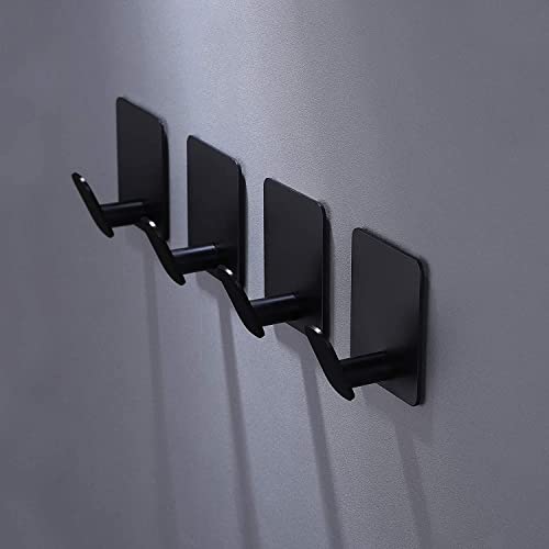 DELITON 26lb Heavy Duty Adhesive Towel Hooks, No-Damage 4 Pack Matte Black | High quality stainless steel, Strong adhesion, Suitable for bathroom kitchen for hanging coats bathrobes utensils umbrellas - color: Black