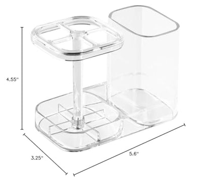 InterDesign Med+ BPA-Free Plastic Divided Toothbrush Holder - 5.6" x 3.25" x 4.55", Clear - color: Clear