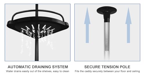 Hans&Alice H&A Tension Shower Caddy Pole, Bathroom Corner Shower Rack, Stainless Steel Pole and Rustproof-Black