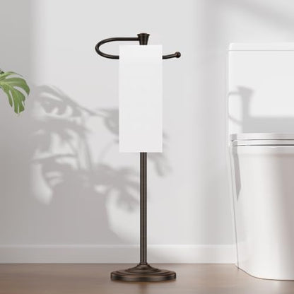 Toilet Paper Holder Free Standing, 25” H Stainless Steel Oil Rubbed Bronze Toilet Paper Stand, Weighted Base Floor Tissue Roll Holder for Bathroom,Toilet Roll Stand - color: Oil Rubbed Bronze