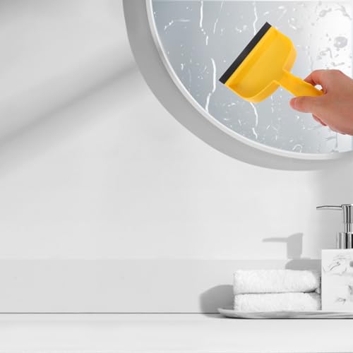 SHERCHPRY Mini Silicone Bathroom Squeegee Water Wiper for Shower Glass Doors and Mirrors, Compact Yellow Window Cleaner with Portable Handheld Design for Sink and Car Mirror Cleaning