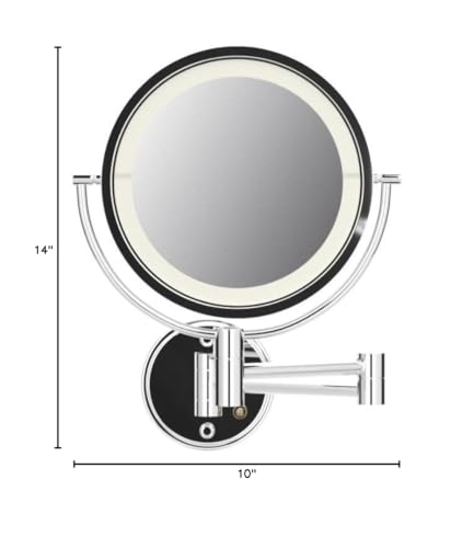 JERDON Hardwired Wall-Mount Makeup Mirror - 8X/1X - Chrome - HL88CLD | 8.5" Round Frame, 13.5" Wall Arm, LED Lighting, Direct Wire Installation - color: Chrome Direct Wire