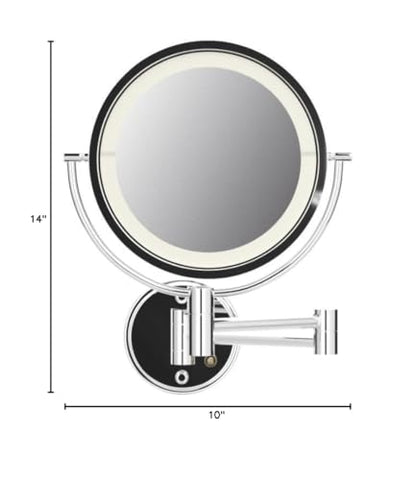 JERDON Hardwired Wall-Mount Makeup Mirror - 8X/1X - Chrome - HL88CLD | 8.5" Round Frame, 13.5" Wall Arm, LED Lighting, Direct Wire Installation - color: Chrome Direct Wire