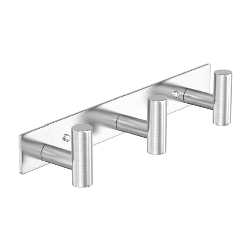 HUFEEOH Coat Hooks Wall Mount, Stainless Steel 3 Hooks Wall Hooks T Shaped Coat Hanger Wall Mount, Heavy Duty Silver Towel Hooks Purse Rack for Hanging - color: Silver, size: 1 Pack "T" shape 3 hooks