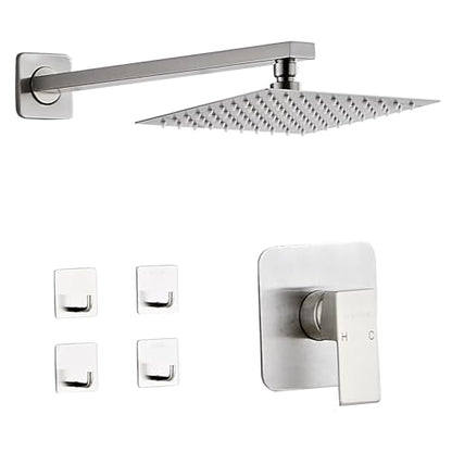 Shower Faucet Set Matte Black Bathroom Rainfall Shower System Wall Mount with 8 Inch Square Shower Head, Single Function Shower Trim Kit (8 Inch without Handheld Sprayer, Brushed Nickel) - color: Brushed Nickel, style: 8 Inch without Handheld Sprayer