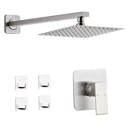 Shower Faucet Set Matte Black Bathroom Rainfall Shower System Wall Mount with 8 Inch Square Shower Head, Single Function Shower Trim Kit (8 Inch without Handheld Sprayer, Brushed Nickel) - color: Brushed Nickel, style: 8 Inch without Handheld Sprayer