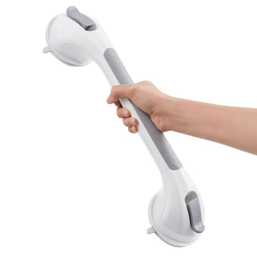 Shower Handle 1 Pack, 17 Inch Grab Bar for Bathtubs and Showers, Strong Suction Cup Safety Handrail for Seniors, Elderly, Injury Recovery, No Drilling Waterproof Bathroom Grip, Grey - color: Gray, size: 17 inch