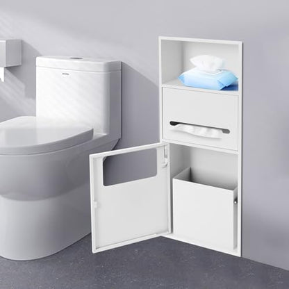 Recessed Toilet Paper Holder, Stainless Steel Shower Niche, Recessed Wall Niche, in-wall Trash Bin Cabinet, Toilet Storage Cabinet with Trash Can, White - color: White With Trash Can