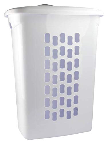 Sterilite Ultra Wheeled Laundry Hamper with Lid, Handle and Wheels for Easy Rolling of Clothes to and from the Laundry Room, Plastic, White, 1-Pack, Portable